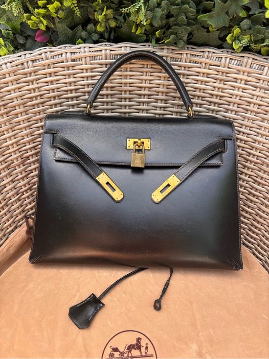 Hermes Handbags - Authentic HERMES Vintage 1989 KELLY 32 black box leather